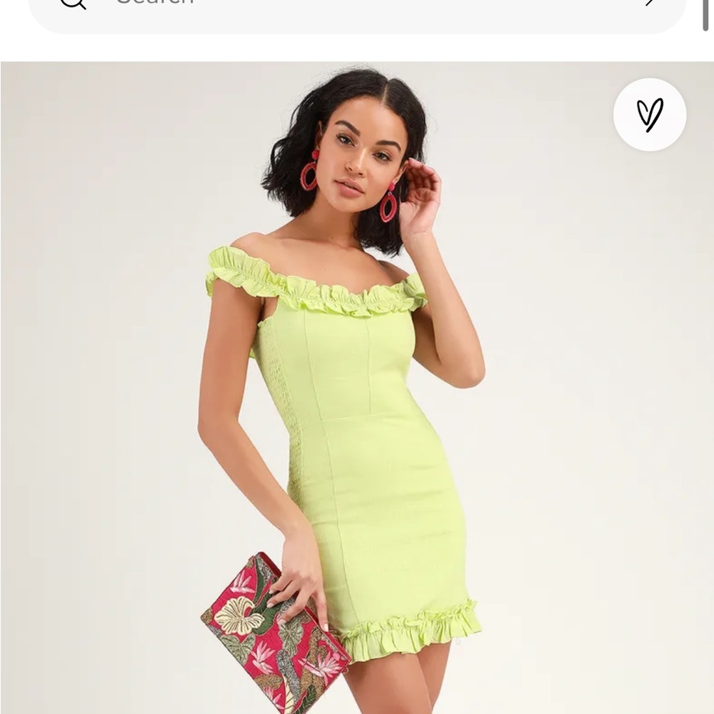 Lulu’s Elati Lime Green Ruffled Off-the-Shoulder Bodycon Dress Size Large